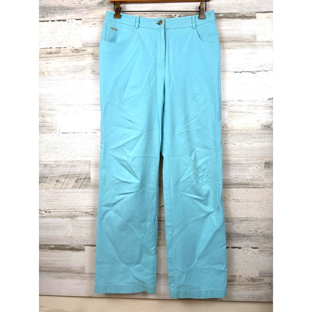 St. John Sport Womens 8 Aqua Blue Straight Lightweight Jean Pants Luxe Designer